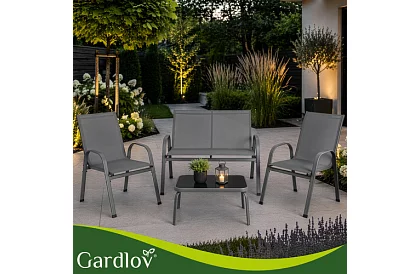 Mobilier de grădină canapea, 2 fotolii, masă – gri