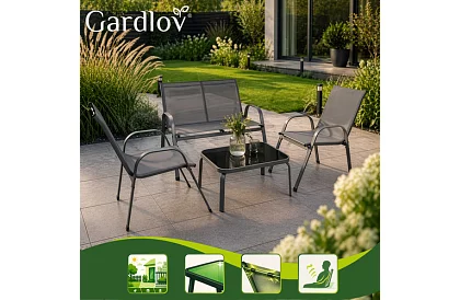 Mobilier de grădină canapea, 2 fotolii, masă – gri