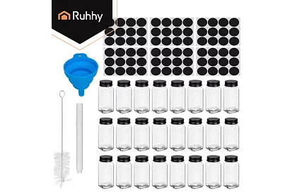 Set de 24 borcane de sticlă pentru condimente 120 ml + etichete