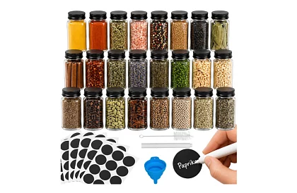 Set de 24 borcane de sticlă pentru condimente 120 ml + etichete