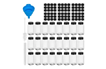Set de 24 borcane de sticlă pentru condimente 120 ml + etichete