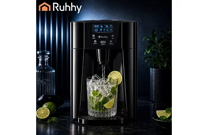 Generator de cuburi de gheață pentru acasă cu LCD – compresor 12 kg/24 h – negru