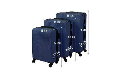 Set de 3 valize de călătorie cu roți 39 l, 70 l, 99 l – albastru închis