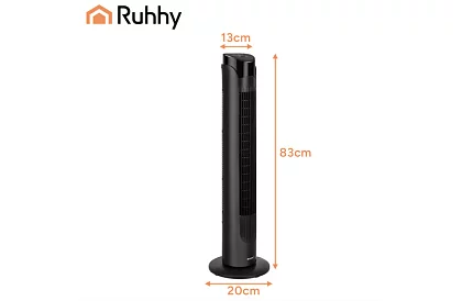 Ventilator oscilant pe stâlp de 83 cm, 45 W – negru + telecomandă