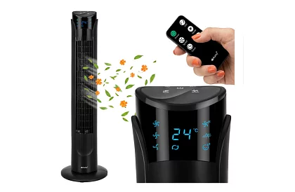 Ventilator oscilant pe stâlp de 83 cm, 45 W – negru + telecomandă