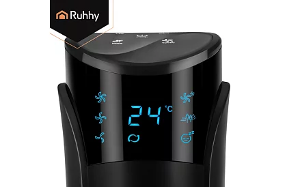 Ventilator oscilant pe stâlp de 83 cm, 45 W – negru + telecomandă
