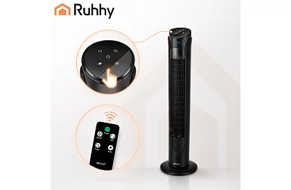 Ventilator oscilant pe stâlp de 83 cm, 45 W – negru + telecomandă