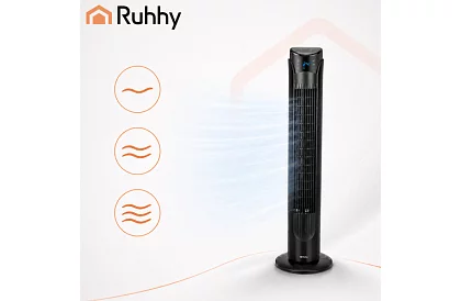 Ventilator oscilant pe stâlp de 83 cm, 45 W – negru + telecomandă