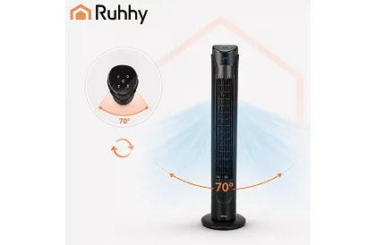 Ventilator oscilant pe stâlp de 83 cm, 45 W – negru + telecomandă
