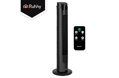 Ventilator oscilant pe stâlp de 83 cm, 45 W – negru + telecomandă