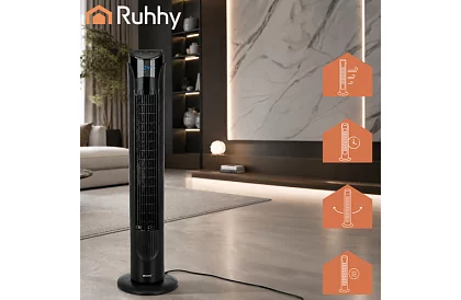 Ventilator oscilant pe stâlp de 83 cm, 45 W – negru + telecomandă