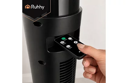 Ventilator oscilant pe stâlp de 83 cm, 45 W – negru + telecomandă