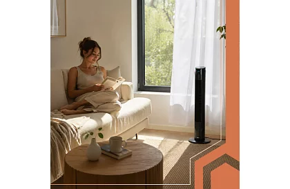 Ventilator oscilant pe stâlp de 83 cm, 45 W – negru + telecomandă