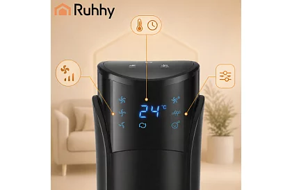 Ventilator oscilant pe stâlp de 83 cm, 45 W – negru + telecomandă