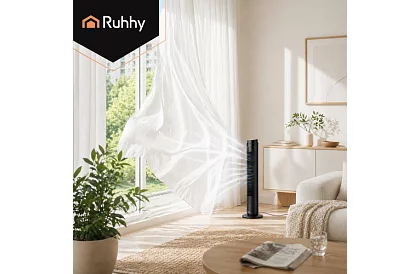 Ventilator oscilant pe stâlp de 83 cm, 45 W – negru + telecomandă