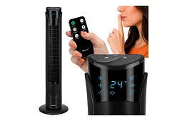 Ventilator oscilant pe stâlp de 83 cm, 45 W – negru + telecomandă