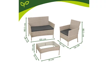 Set de mobilier de grădină – masă, canapea, 2 scaune – bej