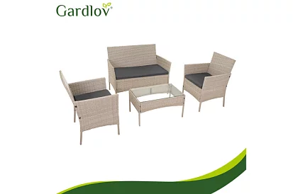 Set de mobilier de grădină – masă, canapea, 2 scaune – bej