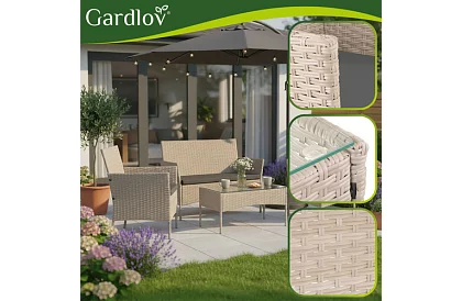 Set de mobilier de grădină – masă, canapea, 2 scaune – bej
