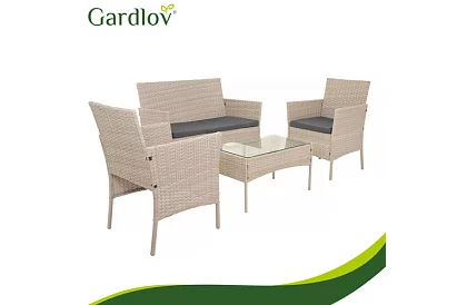 Set de mobilier de grădină – masă, canapea, 2 scaune – bej
