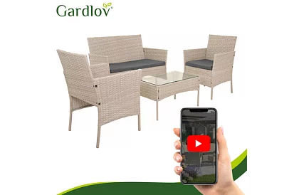 Set de mobilier de grădină – masă, canapea, 2 scaune – bej