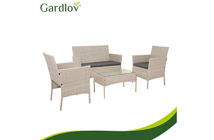 Set de mobilier de grădină – masă, canapea, 2 scaune – bej