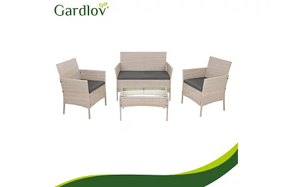 Set de mobilier de grădină – masă, canapea, 2 scaune – bej
