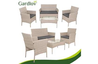 Set de mobilier de grădină – masă, canapea, 2 scaune – bej