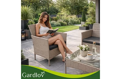 Set de mobilier de grădină – masă, canapea, 2 scaune – bej