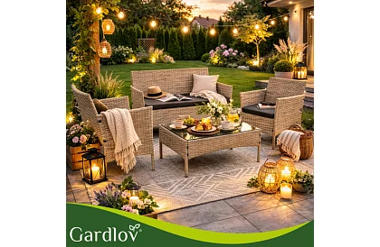 Set de mobilier de grădină – masă, canapea, 2 scaune – bej