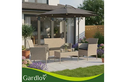 Set de mobilier de grădină – masă, canapea, 2 scaune – bej