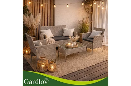 Set de mobilier de grădină – masă, canapea, 2 scaune – bej