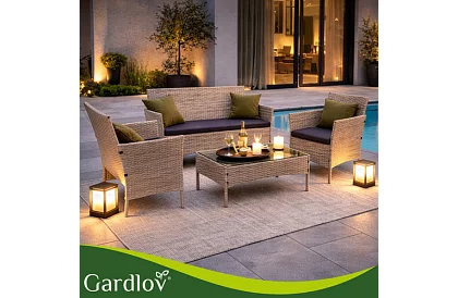 Set de mobilier de grădină – masă, canapea, 2 scaune – bej