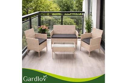 Set de mobilier de grădină – masă, canapea, 2 scaune – bej