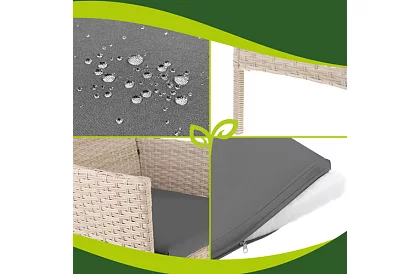 Set de mobilier de grădină – masă, canapea, 2 scaune – bej