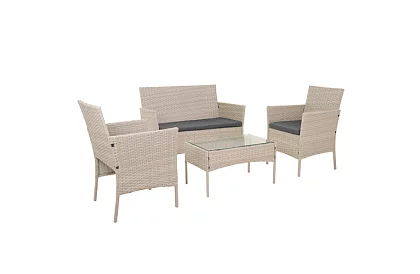 Set de mobilier de grădină – masă, canapea, 2 scaune – bej