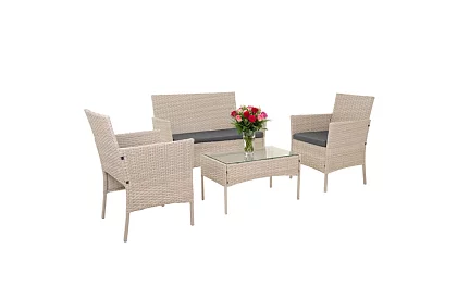Set de mobilier de grădină – masă, canapea, 2 scaune – bej