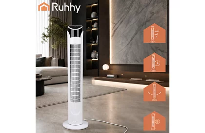 Ventilator oscilant pe stâlp 83 cm, 45 W – alb + telecomandă