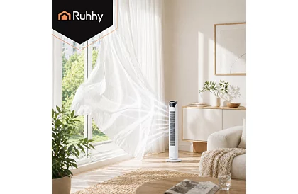 Ventilator oscilant pe stâlp 83 cm, 45 W – alb + telecomandă