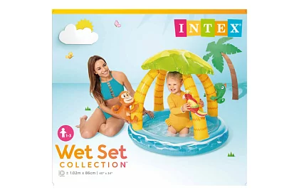 Piscină gonflabilă pentru copii cu umbră 102 × 86 cm - Insula tropicală I58417NP