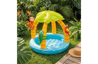 Piscină gonflabilă pentru copii cu umbră 102 × 86 cm - Insula tropicală I58417NP