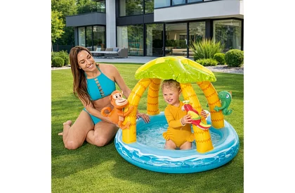 Piscină gonflabilă pentru copii cu umbră 102 × 86 cm - Insula tropicală I58417NP