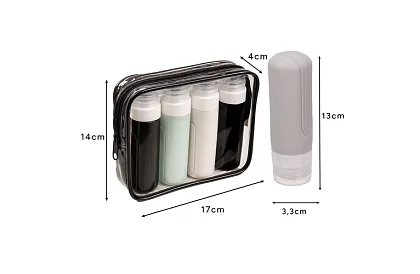 Sticle de călătorie pentru avion pentru cosmetice + necesar cosmetic - set pentru avion