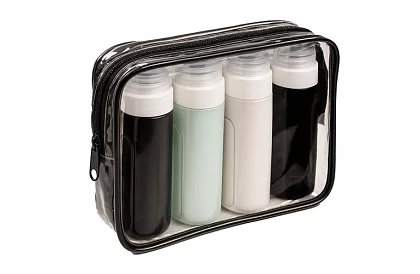 Sticle de călătorie pentru avion pentru cosmetice + necesar cosmetic - set pentru avion