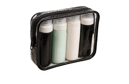 Sticle de călătorie pentru avion pentru cosmetice + necesar cosmetic - set pentru avion