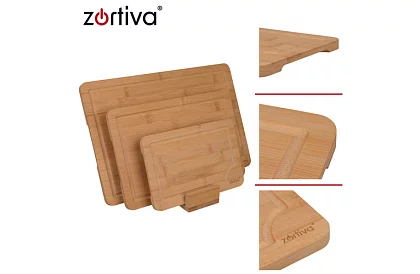 Set de 3 tăvițe de tăiat din bambus cu suport