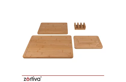 Set de 3 tăvițe de tăiat din bambus cu suport