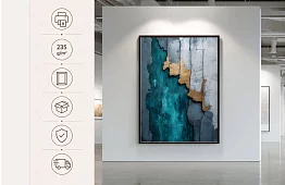 Adâncimea turcoaz - tablou - Abstracție luxoasă cu accente aurii 36