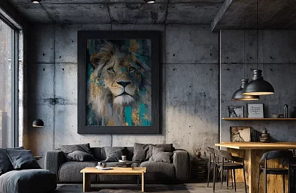 Regele eleganței - tablou - Leu în abstractizare modernă cu accente aurii 62