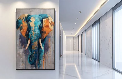Regele culorilor - tablou - Elefant în abstractizare modernă cu accente aurii 67